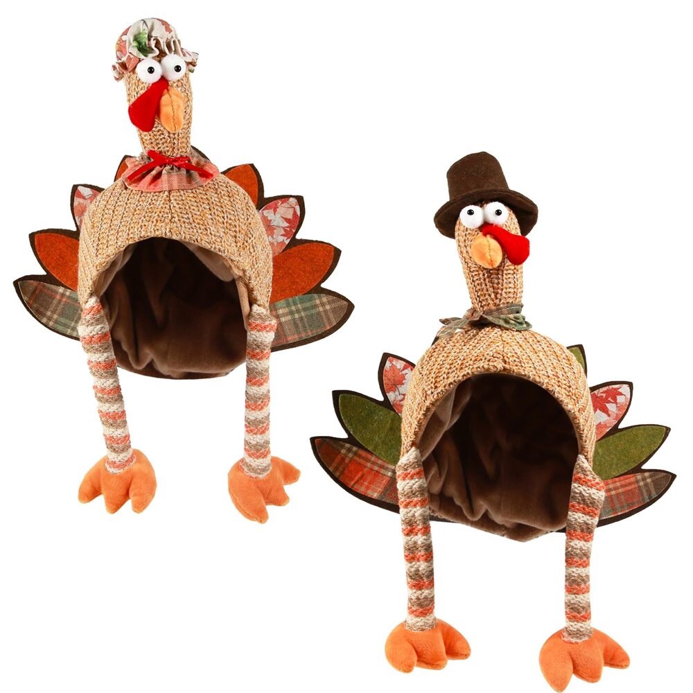 2812 2 Pcs Plush Turkey Hat, Funny Turkey Headwear for Thanksgiving Night